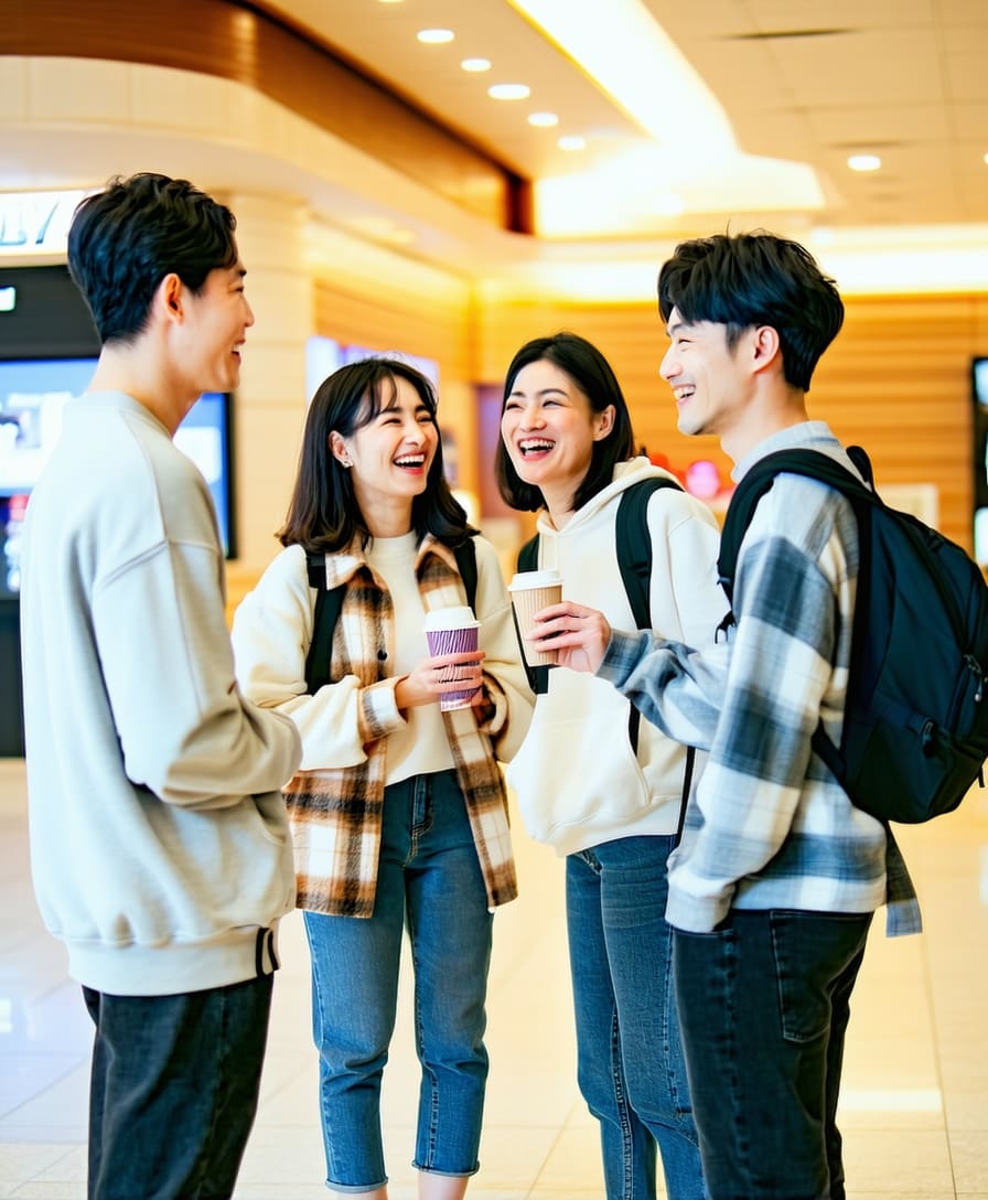 観たばかりの映画について、笑顔で話す人たち