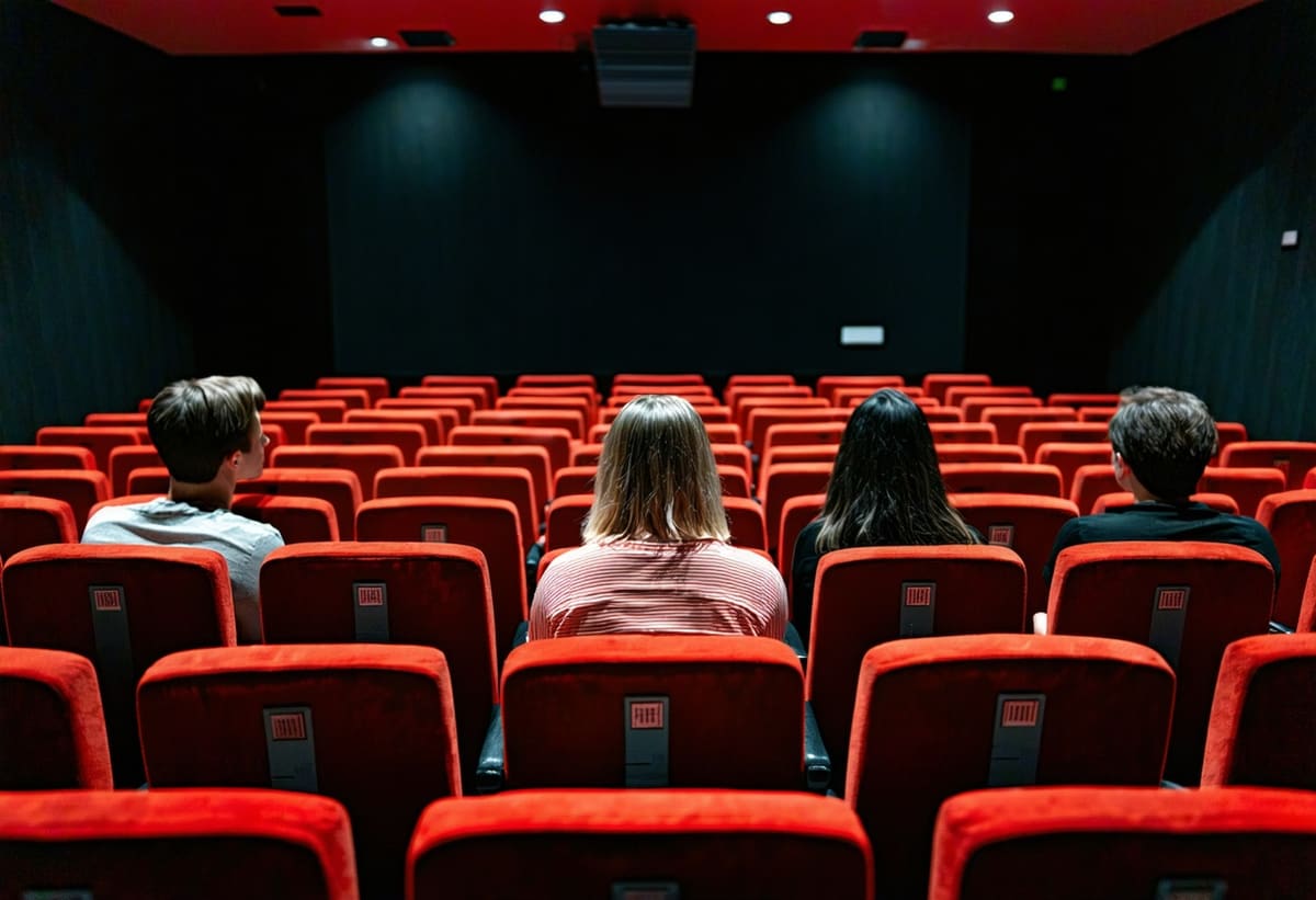 赤い座席の並ぶ、映画館の客席
